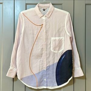 The Kit by Daniel Volsovic Abstract Print Button Down Shirt Pink/Blue Size Small